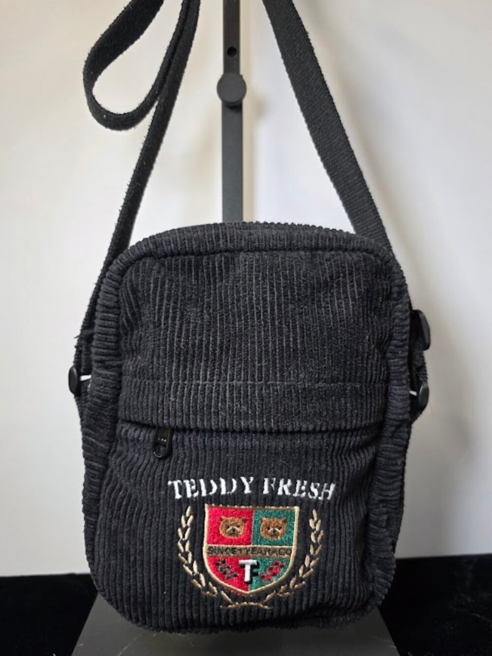 Teddy Fresh Corduroy Embroidered Bears and Shield Handbag Purse